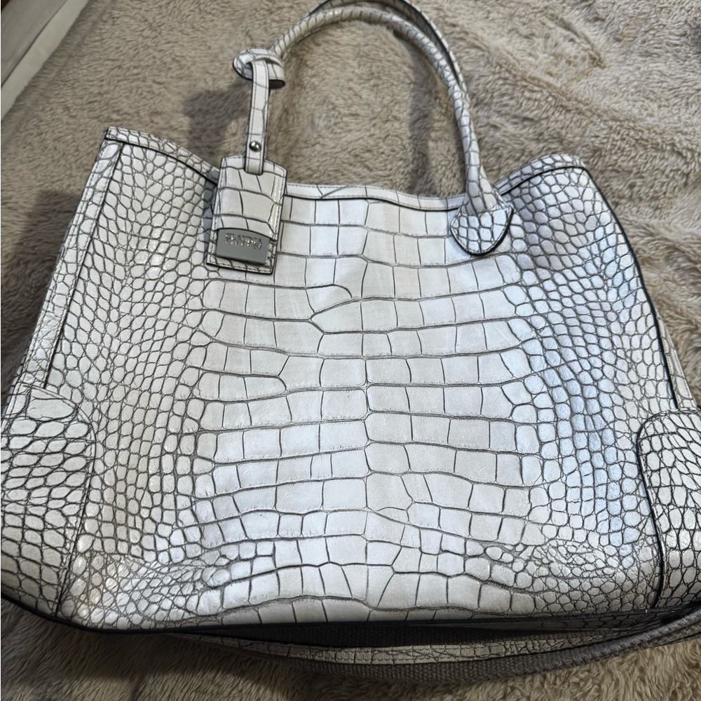 Claudia Firenze Crocodile Embossed White Leather Bag (Vintage)
